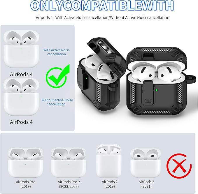 RFUNGUANGO for AirPods 4th Generation Case, Compatible with AirPods 4th Generation Case (2024), Locking Function, Military-Grade Drop Protection, with Cleaning Kit-Black