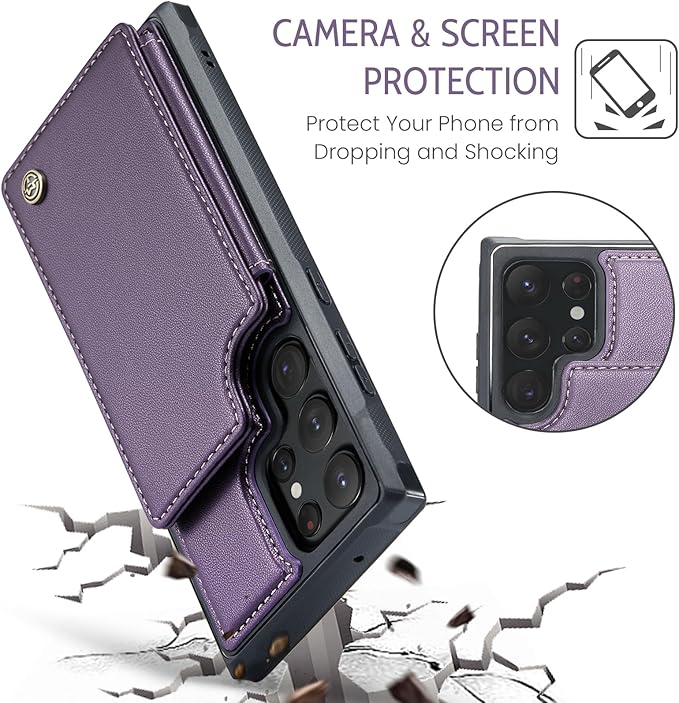 Bemal for Samsung Galaxy S22 Ultra Wallet Case with Card Holder, RFID Blocking, Shockproof Leather Kickstand for Men and Women, Durable Protective Phone Cover for 6.8", Purple