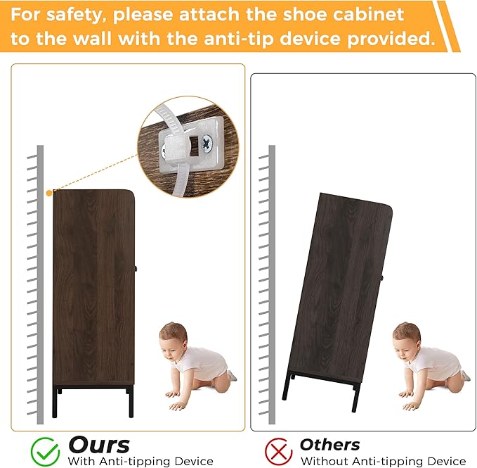 JASIWAY Rattan Shoe Cabinet Storage for Entryway, Shoe Cabinet with Adjustable Shelves for Entryway, 5-Tier, 20 Pair Shoe Rack Storage for Hallway, Closet, Living Room, Brown