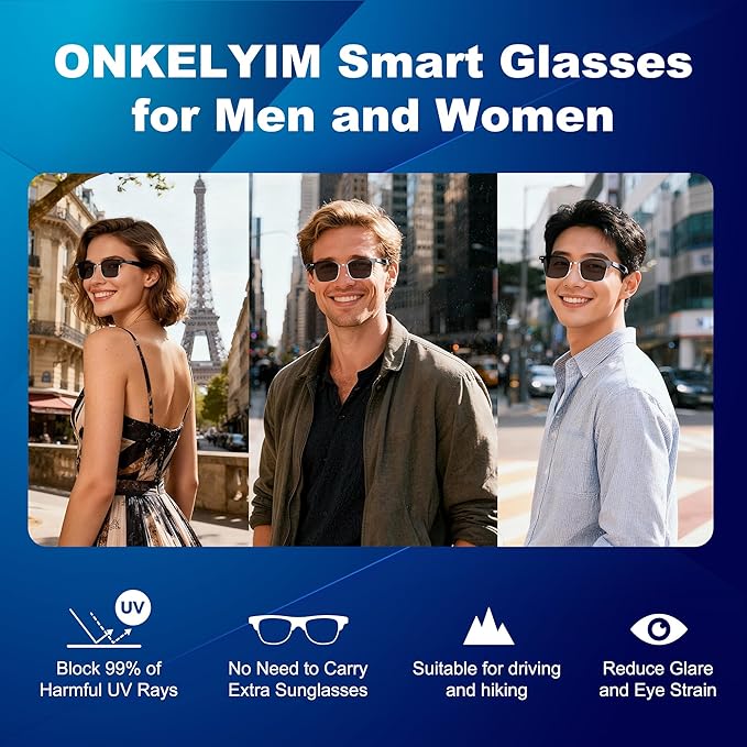 AI Smart Glasses for Women and Men, Bluetooth Translation Glasses with Chat GPT and 164 Languages, Sunglasses with Polarized Lens, Music Playback & Hands-Free Calls, UV & Blue Light Protection