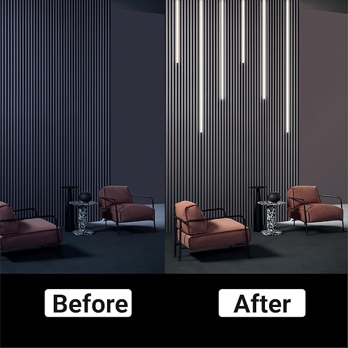 HAMRVL LED Recessed Lighting, Dimmable Self-Adhesive LED Strip Lights for Wood Slat Wall Panels, 6 Pcs Warm White 3000k Touching Wall Panel Lights, Ambient Lighting for Acoustic Panels,Cabinets