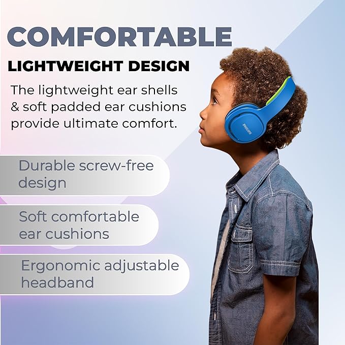 PHILIPS Kids Headphones with Cord, On-Ear Wired Headphones for Kids with Comfortable Fit & Clear Stereo Sound, 85dB Volume Limiter Headset for School/Tablet/iPad/Kindle, Ideal for Boys & Toddlers