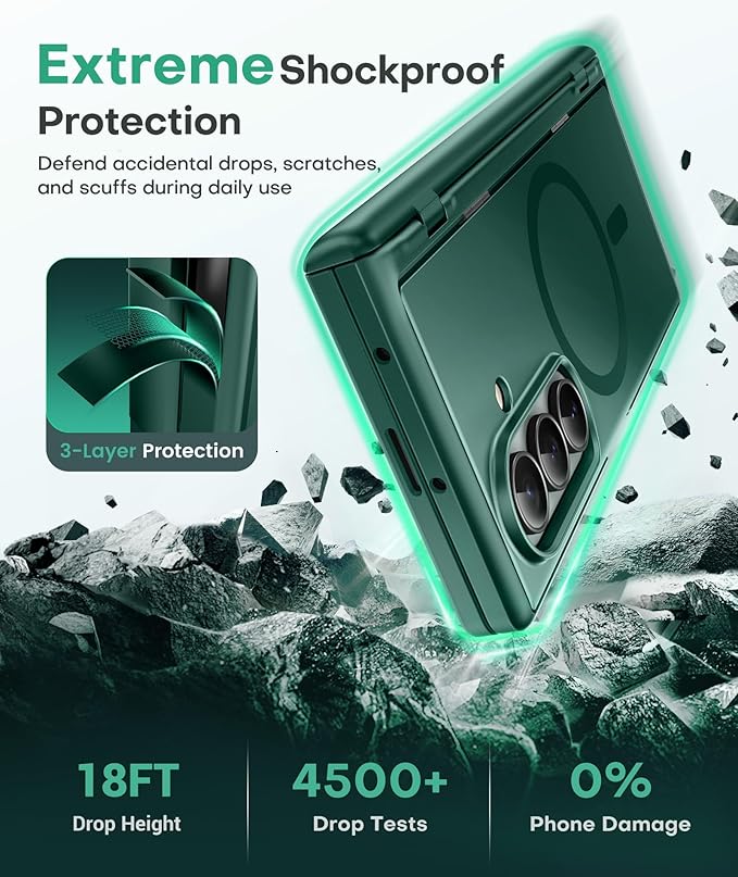 BERFY for Samsung Galaxy Z Fold 7 Case with Privacy Screen Protector, [Compatible with MagSafe][Anti Spy] Built-in Hidden Kickstand, Full-Body Shockproof Slim Phone Case for Z Fold 7, Green