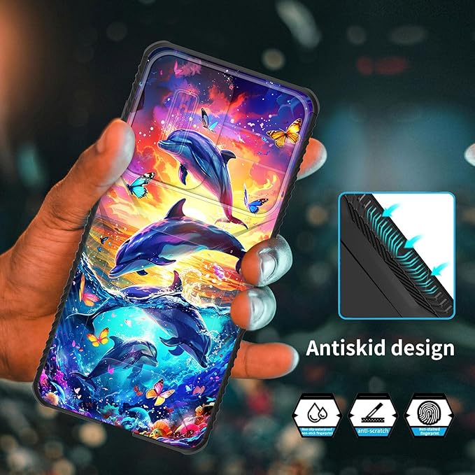 for Galaxy S25 Edge Case Built in Slide Camera Lens Cover,Heavy Duty Shockproof Protection Dual Layer Case for Samsung Galaxy S25 Edge 2025,Dolphins and Butterflies