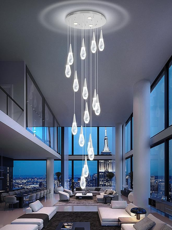 Modern Crystal Chandelier 16-Light Large Chandeliers for High Ceilings Silver Raindrop Chandeliers Crystal Chandelier for Staircase Villa Living Room Entryway
