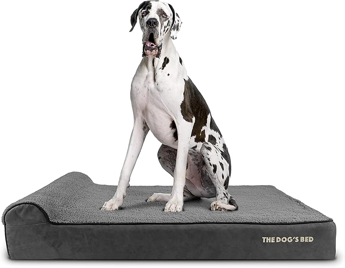 The Dog’s Bed Orthopedic Headrest Dog Bed XXL Grey Plush, Memory Foam, Pain Relief for Arthritis, Hip & Elbow Dysplasia, Post Surgery, Lameness, Waterproof Washable Cover