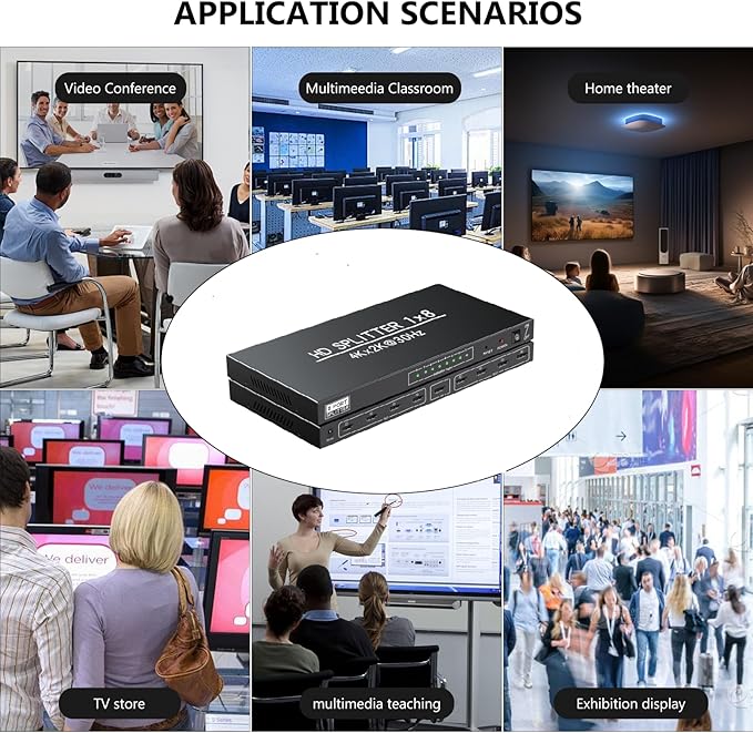 4K 1x8 HDMI Splitter 1 in 8 Out-8 Port Powered hdmi Splitters Multi Monitor Outputs Support 4Kx2K@30Hz 3D for Project/Office/Projector/HDTV/PS4