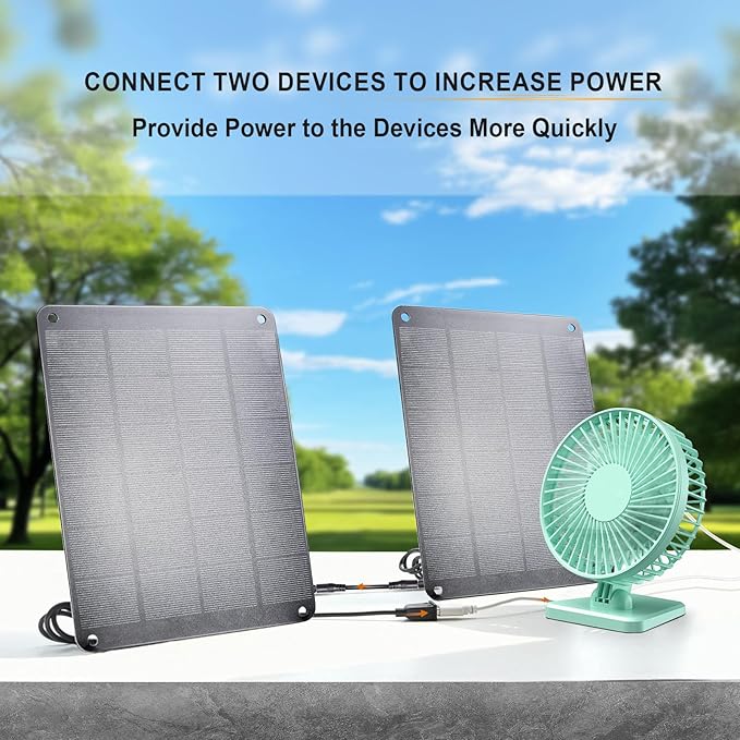 2Pack Solar Panel with Metal Hook, 5V 6W High Performance Monocrystalline Module with USB-A Female & DC Male Output, Waterproof Panel for Security Camera,Mobile Phone,Small Fan,Charging Bank,Outdoor