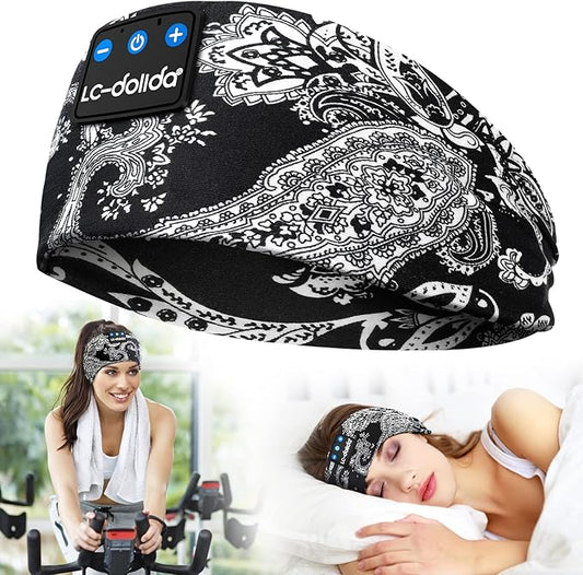 LC-dolida Sleep Headphones Bluetooth Music Wireless Band Headphones with Thin HD Stereo Speakers Perfect for Side Sleepers, Sport, Yoga, Travel