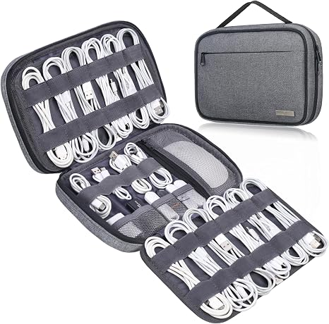 Lacdo Cord Organizer Travel, Cable Organizer Bag Case, Portable Electronics Organizer travel Case, 6 Layer Large Capacity Charging Cords Storage organizer for Cables, SD Card, Travel Essentials, Gray