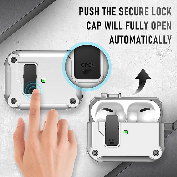 Maxjoy for Airpods Pro 3 Generation Case(2025), Secure Lock Clip Full Body Shockproof Hard Shell Protective Apple for Airpods Pro 3 Case Cover with Keychain Cleaner Kit for Men Women, White