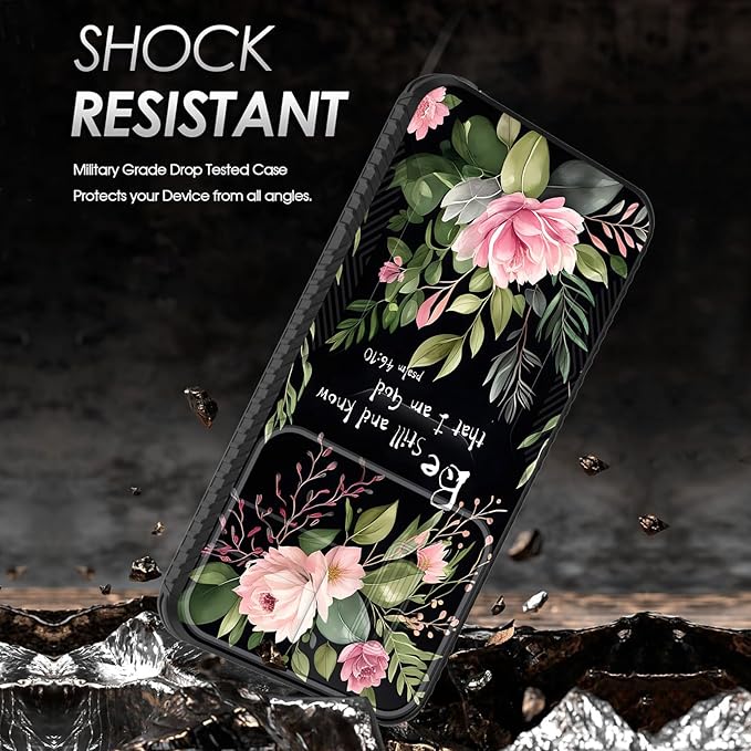 for Galaxy S25 Case Built in Slide Camera Lens Cover,Heavy Duty Shockproof Protection Dual Layer Case for Samsung Galaxy S25 6.2" 2025,Flower Bible Verse Psalm 46:10