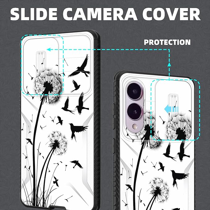 for Galaxy S25 Edge Case Built in Slide Camera Lens Cover,Heavy Duty Shockproof Protection Dual Layer Case for Samsung Galaxy S25 Edge 2025,Dandelions and Birds