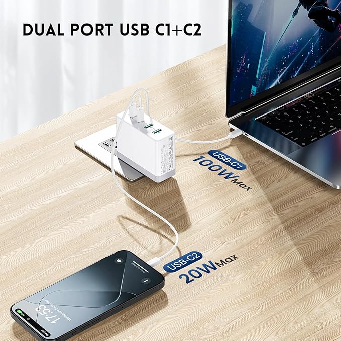 120W USB C Charger Block, 4-Port Foldable Fast Charging Block Cube, PD 100W Charging Station Wall Plug Brick Compatible with iPhone 16/15, MacBook Pro/Air,Steam Deck, Sumsang Galaxy S23, Pixel 7