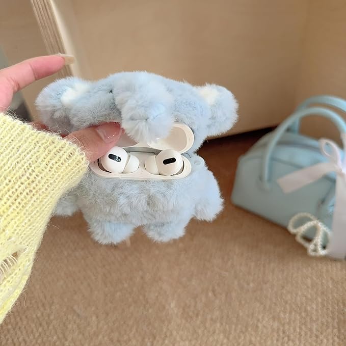 Cute Blue Elephant Plush Case for AirPods 4 with Cleaner Pen, Protective Cover for Apple AirPods 4, Gift for Women