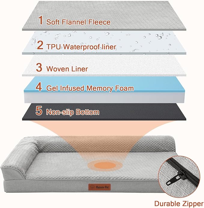 Orthopedic Dog Bed Medium Size Dog, 35x23x6 Inches Memory Foam Pet Bed for Medium Dogs, Washable Removable Cover, Nonskid Bottom, Waterproof, Light Grey