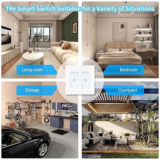 Milfra Touch Smart Switch 2 Gang, 2-Position, White, Compatible with Alexa and Assistant, No Hub Required