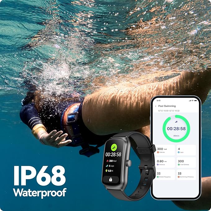 AMOLED Fitness Tracker Watch with 24/7 Heart Rate/SpO2/Sleep Monitor, IP68 Waterproof Smart Watch, Step Calorie Counter Pedometer Swimming Health Activity Trackers & SmartWatches for Women Men