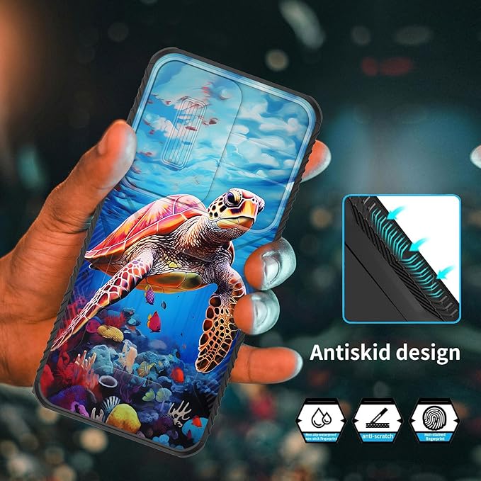 for Galaxy S24 Case Built in Slide Camera Lens Cover,Heavy Duty Shockproof Protection Dual Layer Case for Samsung Galaxy S24 6.2 inch 2024,Sea Turtle Swimming Underwater
