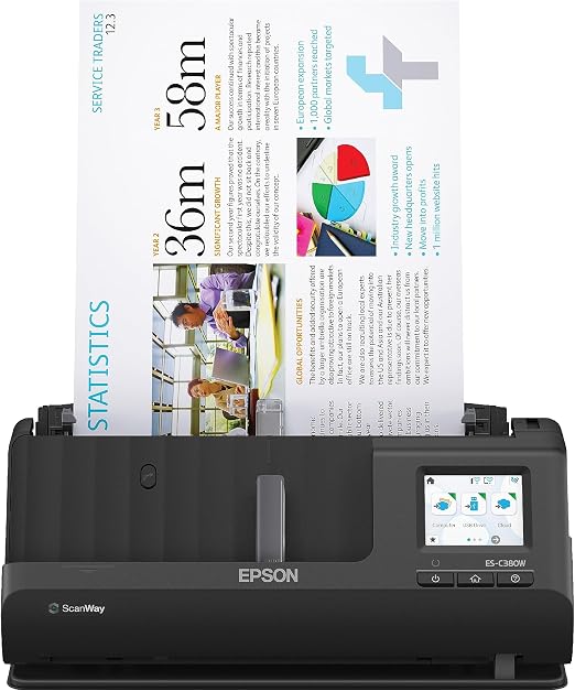 Epson Workforce ES-C380W Wireless Compact Desktop Document Scanner with 2-Sided Scanning and Auto Document Feeder (ADF) for PC and Mac