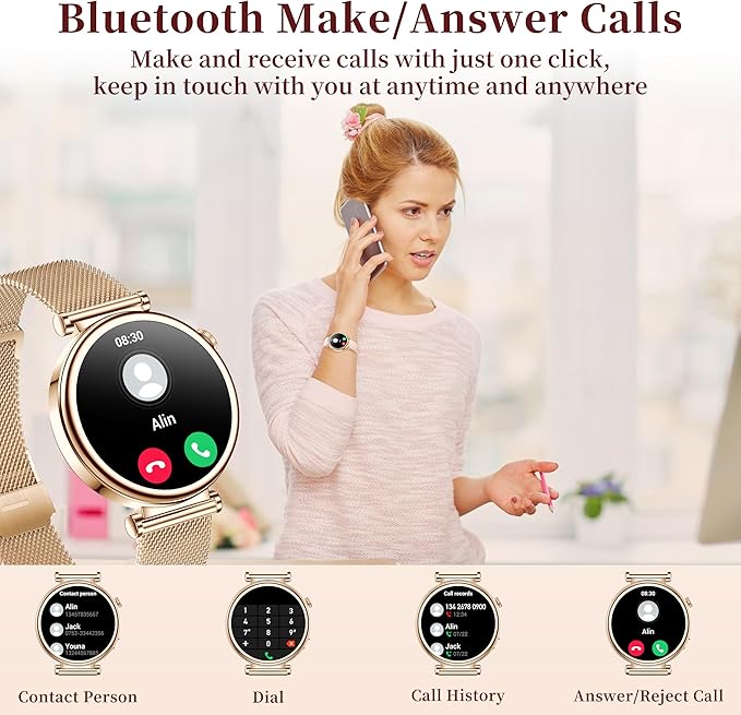 Smart Watch for Women (Answer/Make Call) 1.27" HD 3 Bands Smartwatch Compatible Android iPhone Phone with Fitness Tracker/Heart Rate/Sleep Monitor, 220+ DIY Dial & IP68 Waterproof, Rose Gold
