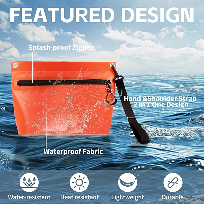Waterproof Bag Fanny Pouch for Phone Passport Purse, Handle & Adjustable Strap for for Swim, Travel, Beach