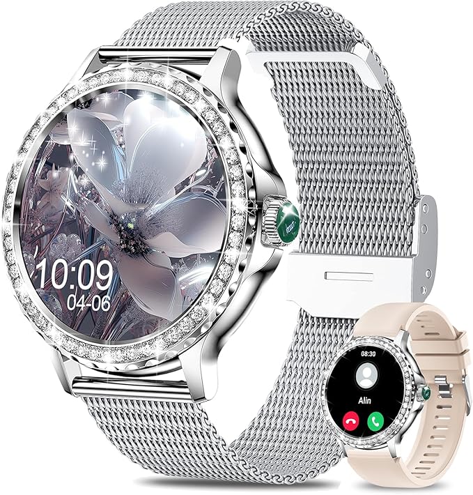Smart Watches for Women, 1.3”HD Fitness Tracker with Blood Pressure/Heart Rate Monitor, Bluetooth 5.2 Make Calls Smart Watch for Android/iOS Phones, IP68 Waterproof Fitness Watch for Women