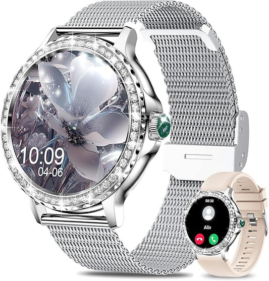 Smart Watches for Women, 1.3”HD Fitness Tracker with Blood Pressure/Heart Rate Monitor, Bluetooth 5.2 Make Calls Smart Watch for Android/iOS Phones, IP68 Waterproof Fitness Watch for Women