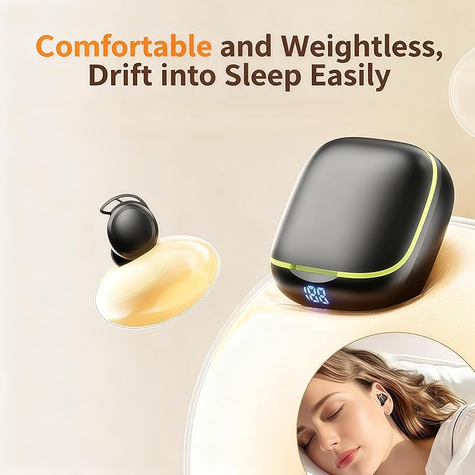 Wireless Sleep Earbuds, Mini Invisible Noise Masking Headphones for Side Sleepers, Bluetooth 5.4, All-Night Wear, Powerful Bass & Weightless Cloud Feeling (Dark Green)
