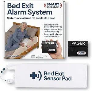 Smart Caregiver Bed Exit Alarm with Wireless Pager - Early Alert Fall Prevention for Seniors and Elderly - Weight Sensing Bed Pad Alerts Caregiver When They Get Up - USA Company and Customer Service
