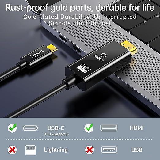 USB C to HDMI Cable 3.3ft 4K@60Hz Adapter, Thunderbolt 3/4 Compatible for MacBook Pro/Air, iPad Pro, Galaxy S23/S22, XPS, Chromecast, PS5, Monitor, Projector - Aluminum 8K Ready(USB C to HDMI)