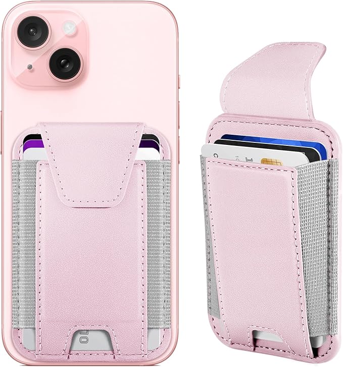 Miroddi for MagSafe Wallet with Privacy Flap, Strongest Magnetic Card Holder for iPhone 17, iPhone 16/15/14/13/12 Series, Detachable Leather Magnetic Phone Wallet, RFID Blocking, Fit 7 Cards, Pink
