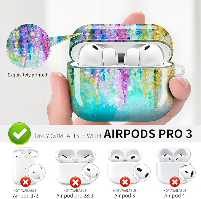 Compatible with AirPod Pro 3 (2025),Cute Case Cover for Women & Men, Full Protection Shockproof Hard Case with Keychain, Wireless Charging Case Accessories(Oil Painting Flowers)
