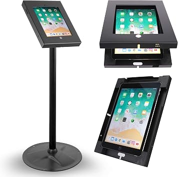 Pyle Anti-Theft Tablet Security Stand Kiosk - Heavy Duty Aluminum Metal Floor Standing Mount Tablet Case Holder Display w/ 37.80 Inch Pole Height, Designed for iPad 2 3 4 Air Tablets -PSPADLK45 Black