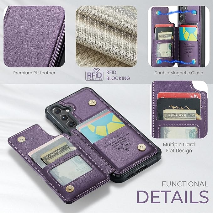 Bemal for Samsung Galaxy S24 Plus Wallet Case with Card Holder, RFID Blocking, Shockproof Leather Kickstand for Men and Women, Durable Protective Phone Cover for 6.7", Purple