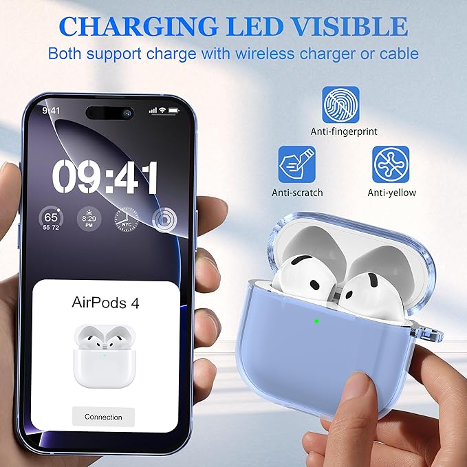 for AirPods 4th Generation Case Cover 2024, Military-Grade Shockproof, Soft TPU Highly Transparent Anti-Yellowing for AirPods 4 Case with Cleaning Kit & Cute Round Buckle, Clear Blue