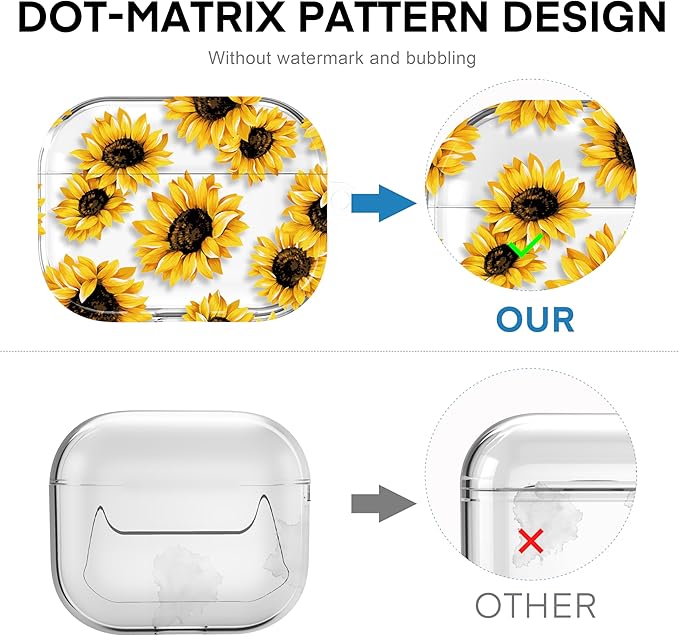 Maxjoy for AirPods Pro 3rd Generation Case, Clear Flower AirPods Pro 3 Case for Women Girly Cute Soft AirPod Pro 3 Cover with Keychain Strap for AirPod Pro 3rd Gen Cover 2025, Sunflower