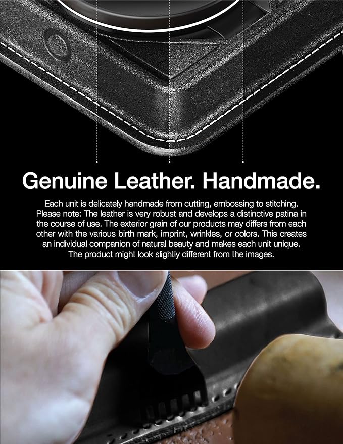 VogDUO 3 in 1 Wireless Magnetic Charger - Foldable Retractable 15W Charging Stand Genuine Leather Nightlight, Compatible with iPhone 16/17, AirPods Pro 3, Apple Watch (Black)