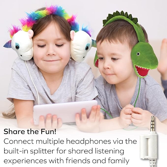 Coby Zooland Wired Plush Kids’ Headphones, Portable Over-Ear Headphones with 3.5mm Jack and Built-in Splitter, Volume Limit at 85 dBs, Built-in Microphone, Adjustable Headband, Unicorn Sparkle