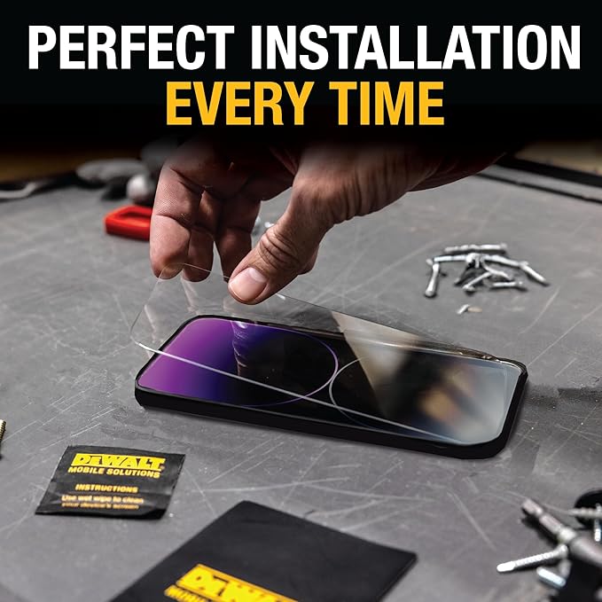 DEWALT Phone Case & Screen Protector Bundle for iPhone 16 – 360° Rotatable Magnetic Ring Stand + 2-Pack Tempered Glass for Ultimate Protection