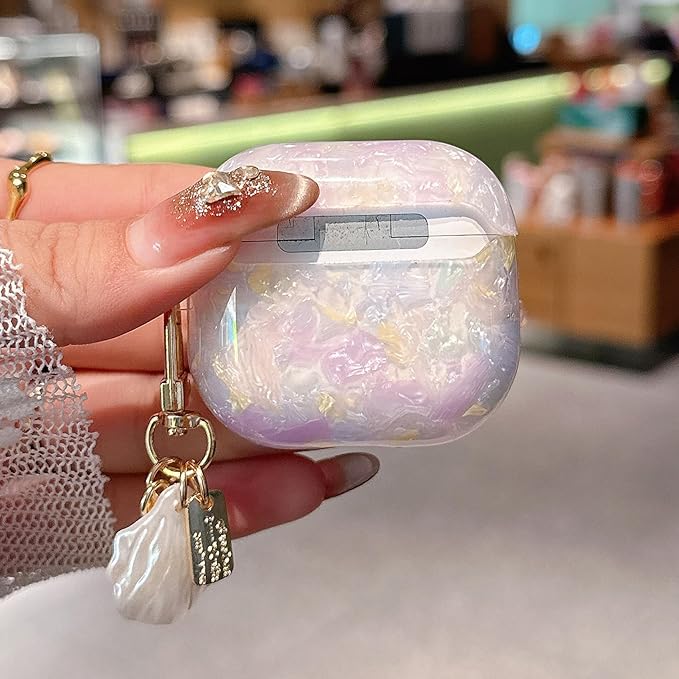 for AirPod 4 Case Cute Shell Pearl Ocean Design for Women Girls TPU Protective Cover with Keychain Compatible for AirPods 4th Generation (Colored Shell)