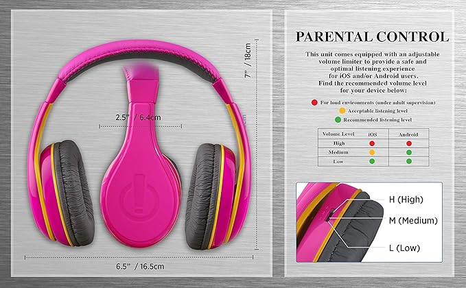 eKids Kids Headphones, Stereo Sound, 3.5mm Jack Cord, Wired Headphones for Kids, Tangle-Free, Volume Control, Childrens Earphones Over Ear for Travel Pink