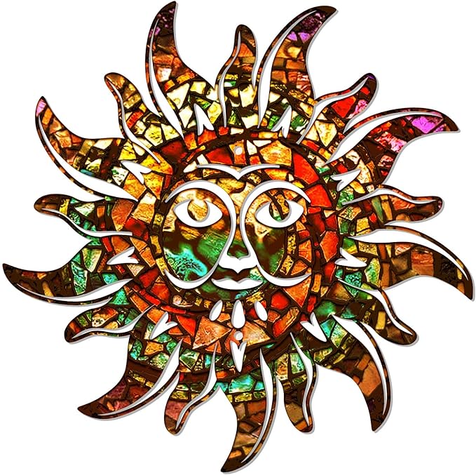 KOYILTD Unique Sun Metal Wall Art Outdoor Decor or Indoor Decor Multicolor and Rust Proof Wall Sculpture Farmhouse Metal Decorative Wall Art for Bedroom Living Room Garden Patio Pool (12 in, Sun A)