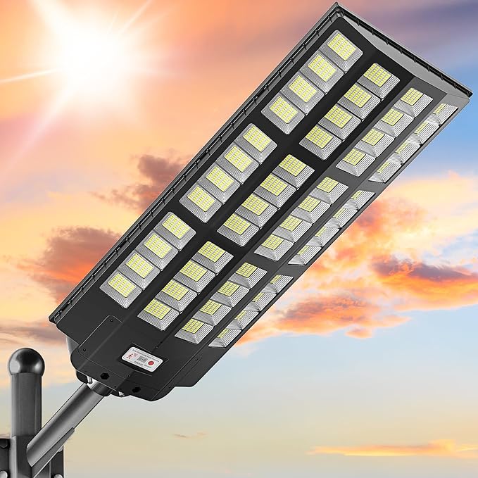 11000W Solar Street Lights - Wide Angle Solar Lights Outdoor Motion Sensor, Commercial Parking Lot Light Dusk to Dawn, 7000K LED Street Light IP66 Waterproof with Remote Control (1Pack)