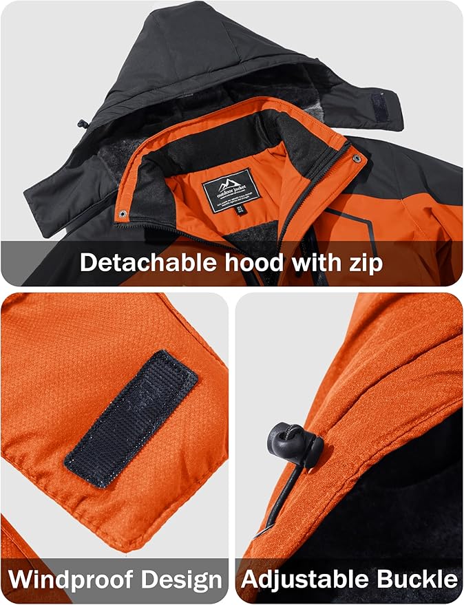 MAGCOMSEN Men's Winter Coats Water Resistant Ski Snow Jacket Warm Fleece Jacket Parka Raincoats With Hood Multi-Pockets