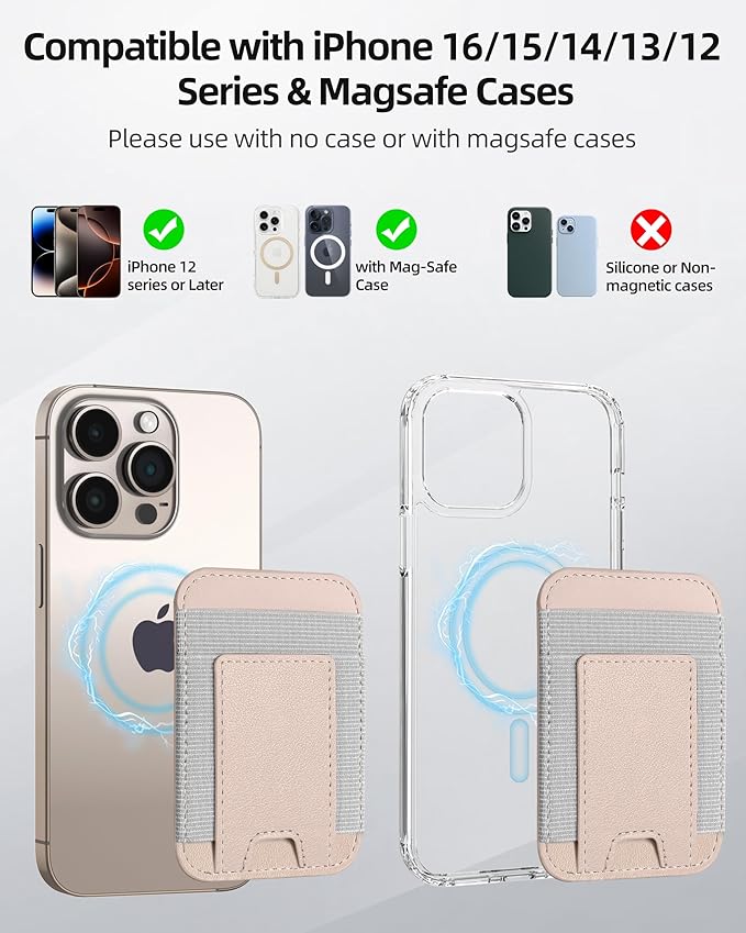 Upgraded for Magsafe Wallet, Strongest Magnetic Wallet for iPhone 17/16/15/14/13/12 Series, Magnetic Card Holder with 2 Card Slots, RFID Blocking, Vegan Leather, Fit 7 Cards, Desert Titanium Gold