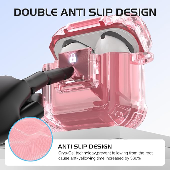 Valkit Compatible AirPods 4th Generation Case Pink, Soft TPU Airpods 4 Case with Lock, Shockproof Protective Skin with Keychain for Apple AirPods 4 Gen Cases for Women Men(Lock Pink)
