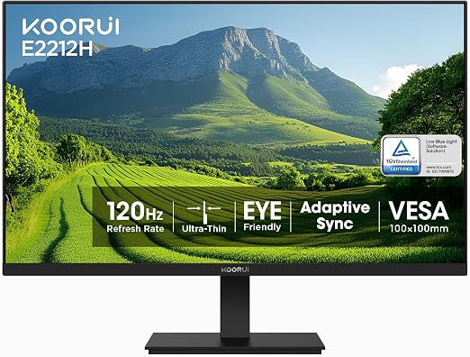 KOORUI 22 Inch Computer Monitor FHD 120Hz VA VESA Low Blue Light, E2212H