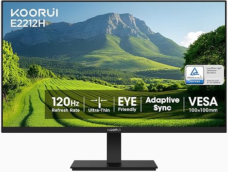 KOORUI 22 Inch Computer Monitor FHD 120Hz VA VESA Low Blue Light, E2212H
