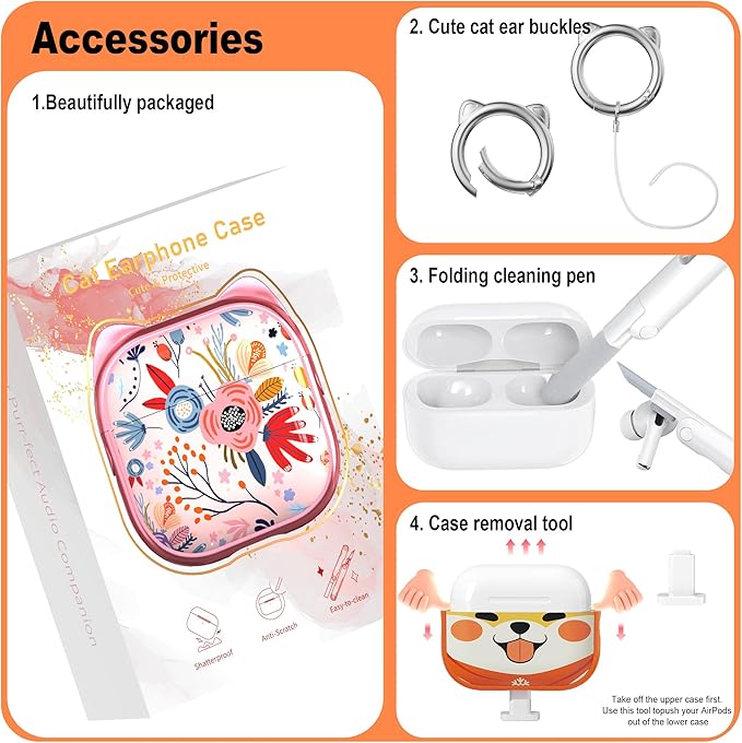 RFUNGUANGO is Compatible with AirPods Pro 3 Protective case, with Mobile Phone Holder Function, Multiple Colors Available, Suitable for AirPods Pro 3 Protective case,Orange + Playful Dog